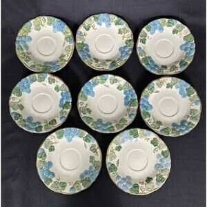 METLOX Poppy Trail Sculptured Blue Grape Vintage Saucers-Set of 8